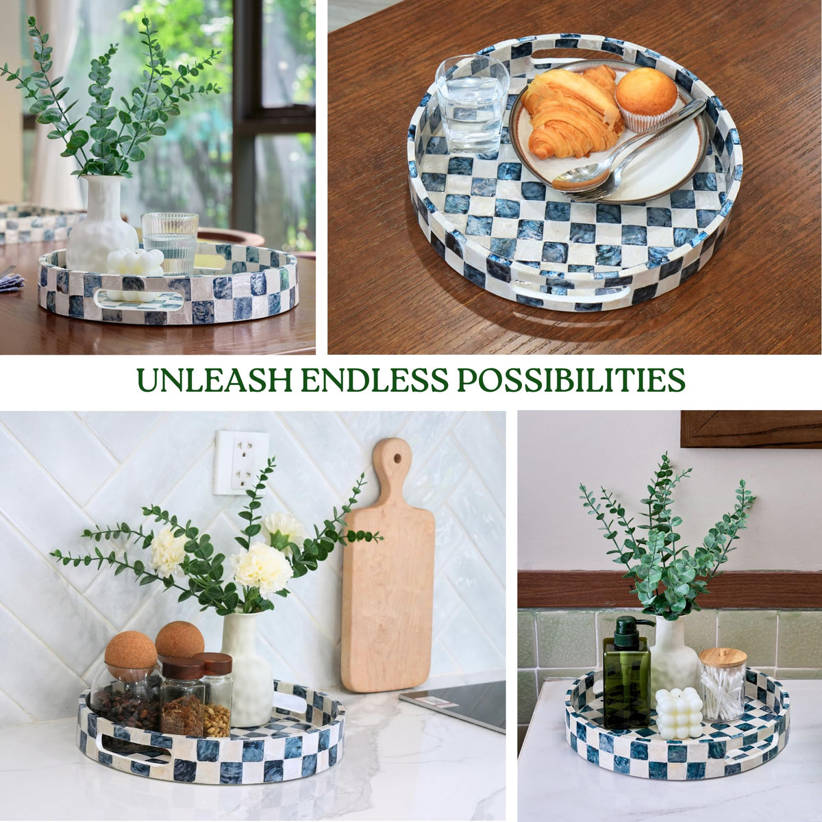 Capiz Shell Decorative Serving Tray, Navy Blue