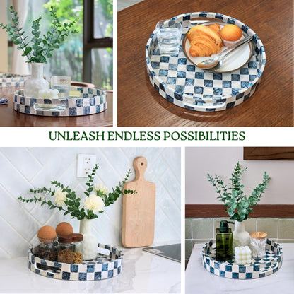 Capiz Shell Decorative Serving Tray, Navy Blue