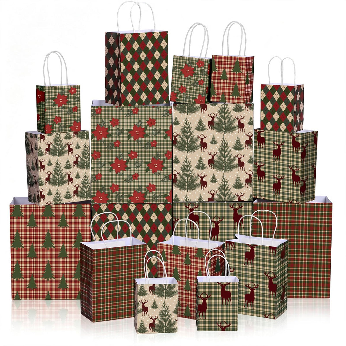 Blue Toile Christmas Kraft Gift Bags, Set of 18