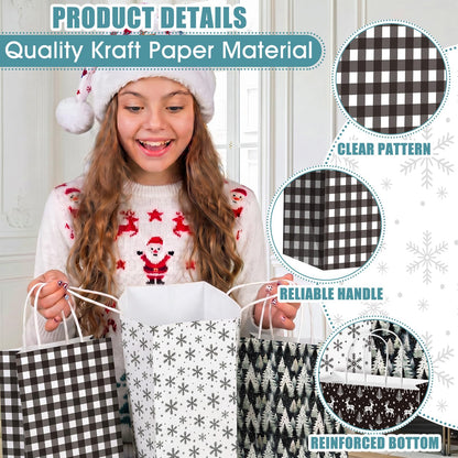 Blue Toile Christmas Kraft Gift Bags, Set of 18
