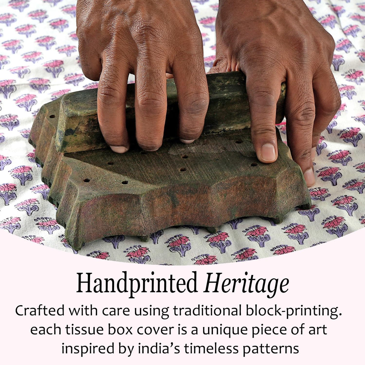 Block Print Cotton Tissue Box Cover, Apatite Blue