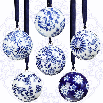Blue and White Porcelain Christmas Balls, Set of 6 or 12