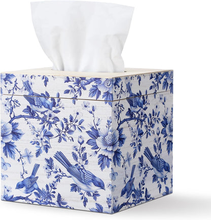 French Toile Tissue Box Cover, 6 Inch