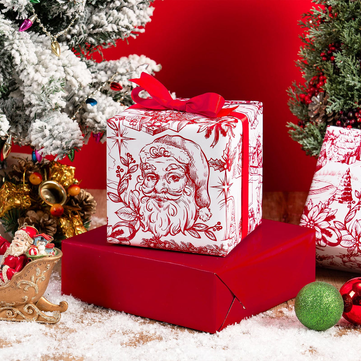 Reversible Toile Christmas Wrapping Paper