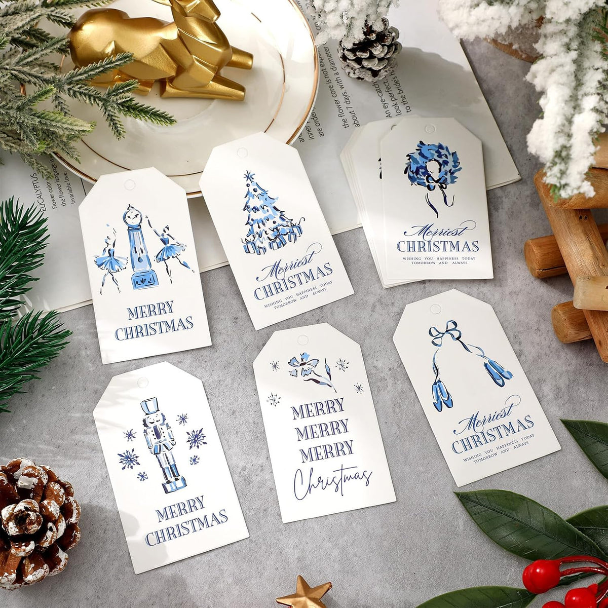 Blue Nutcracker Christmas Gift Tags, 90 Pieces
