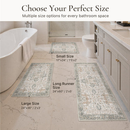 Blue Floral Boho Bath Mat, 24 x 17