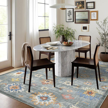 Washable Area Rug, Delft Blue Vintage Floral
