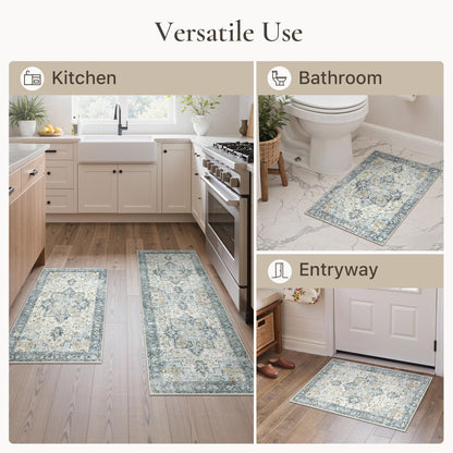 Blue Floral Boho Bath Mat, 24 x 17