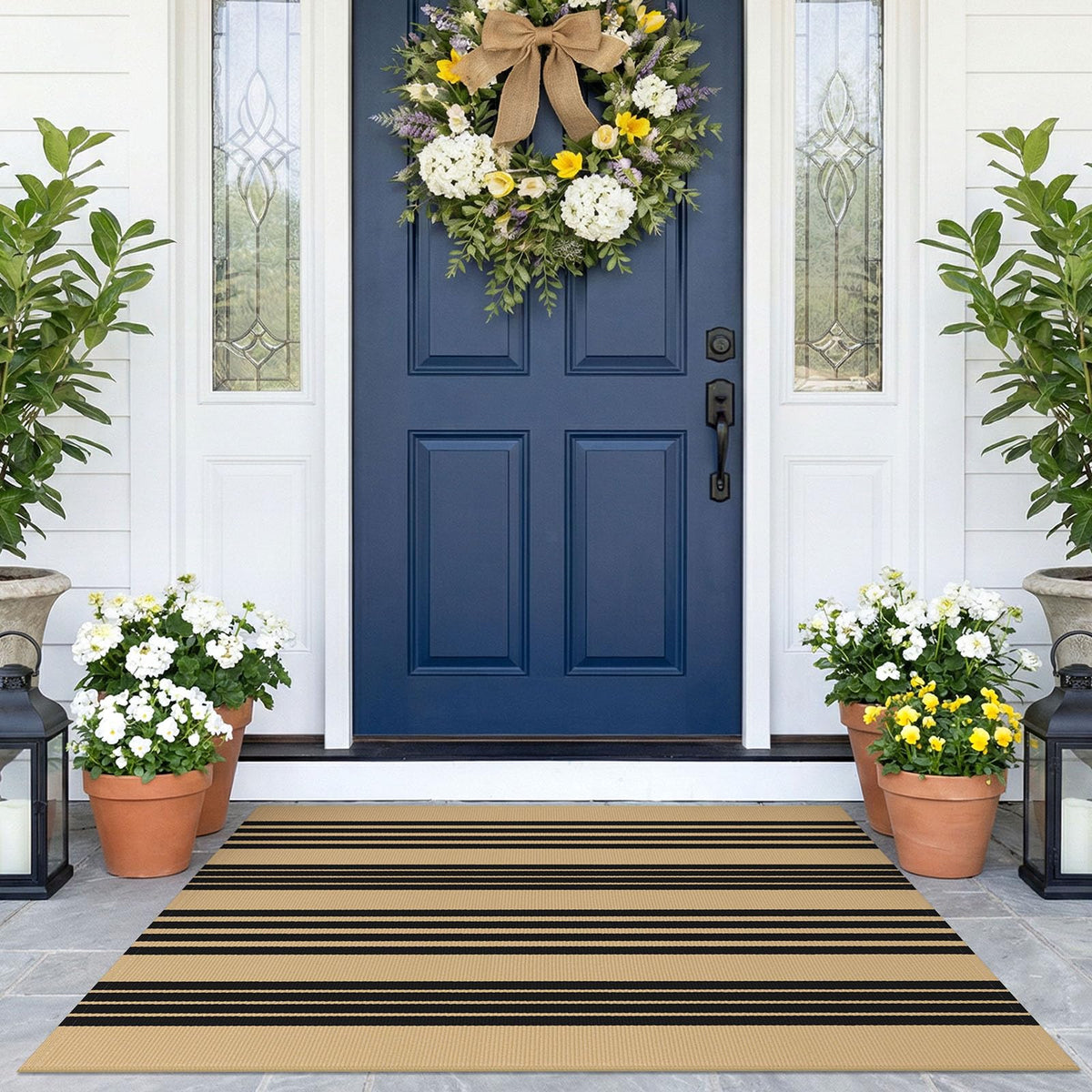 Navy and White Striped Cotton Rug, 28x43
