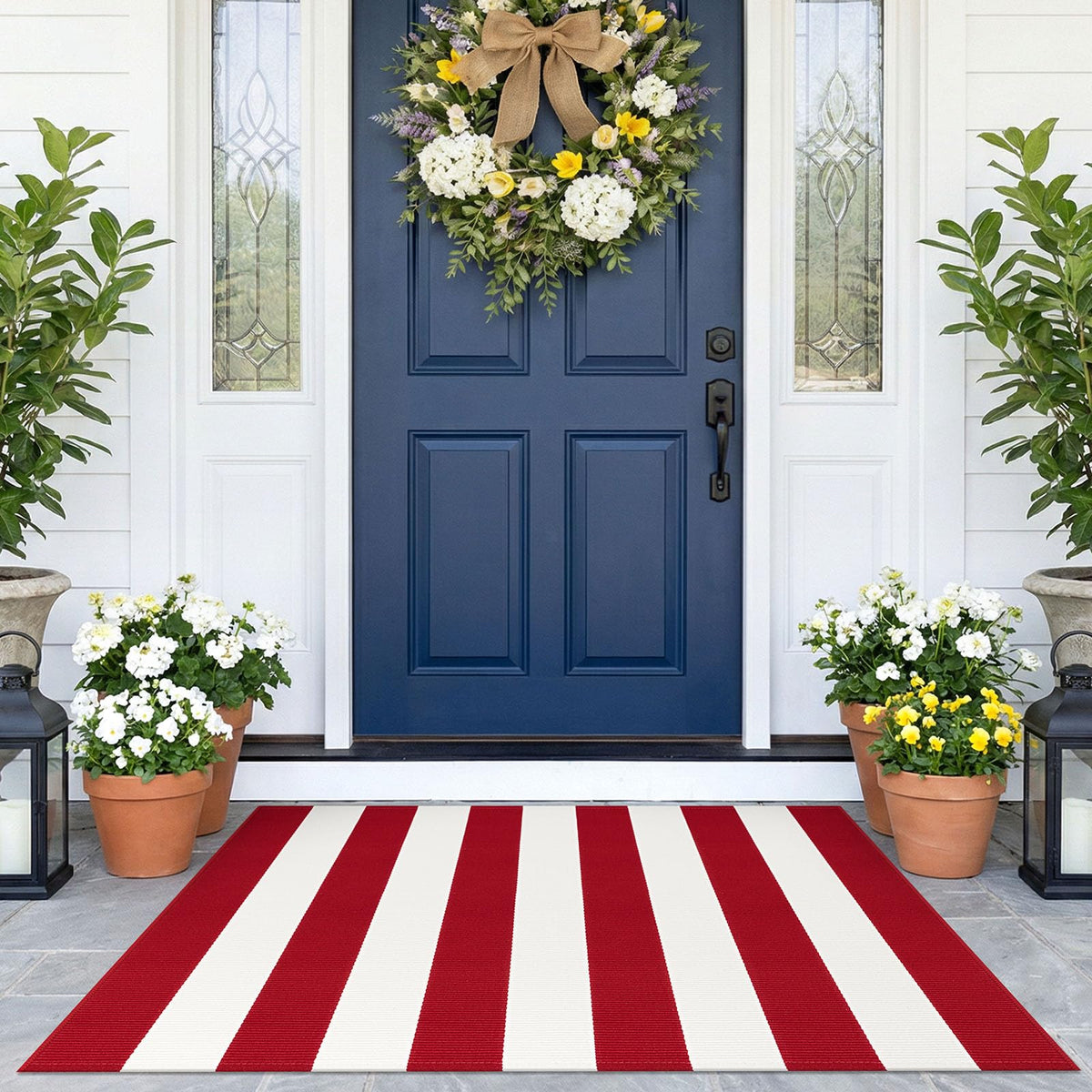 Navy and White Striped Cotton Rug, 28x43