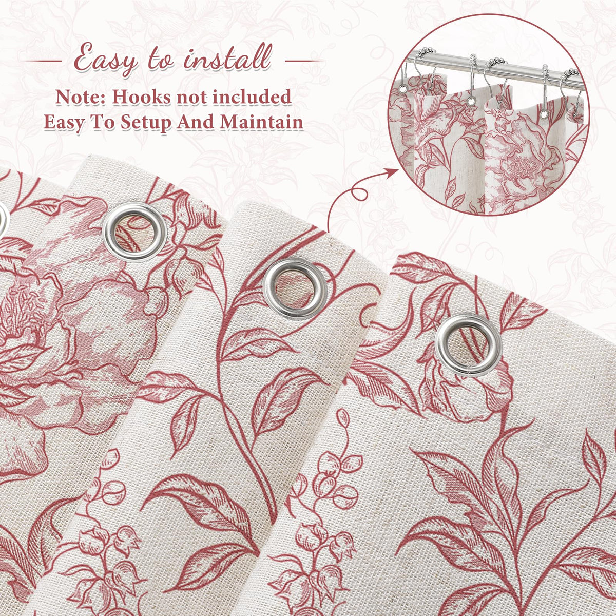 Blue Floral Linen Blend Shower Curtain
