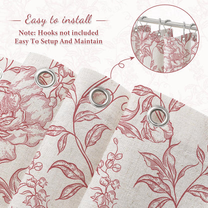 Blue Floral Linen Blend Shower Curtain