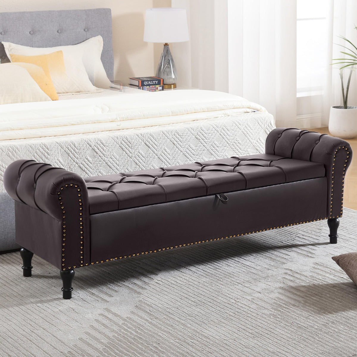 Navy Velvet Tufted Storage Bench