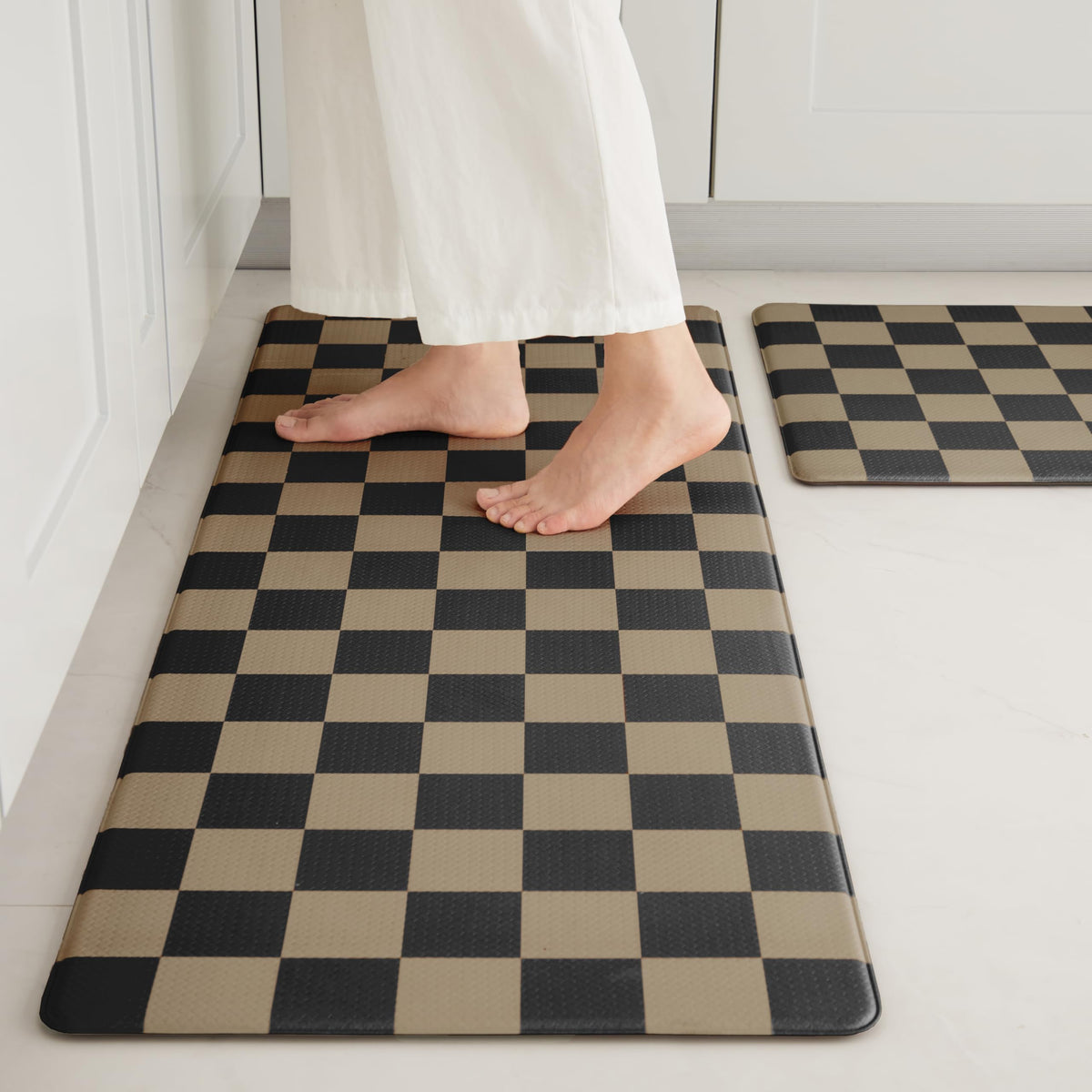 Navy Checkered Kitchen Mats, Set of 2