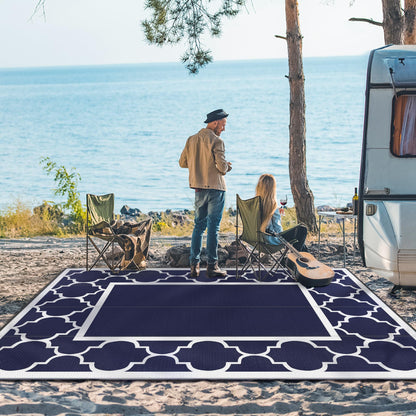 Blue and White Reversible Outdoor Rug, 5x8