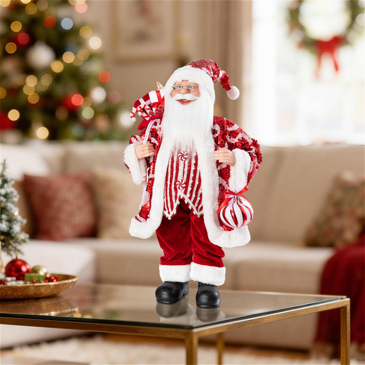 Blue Velvet Santa Figurine, 18 Inch