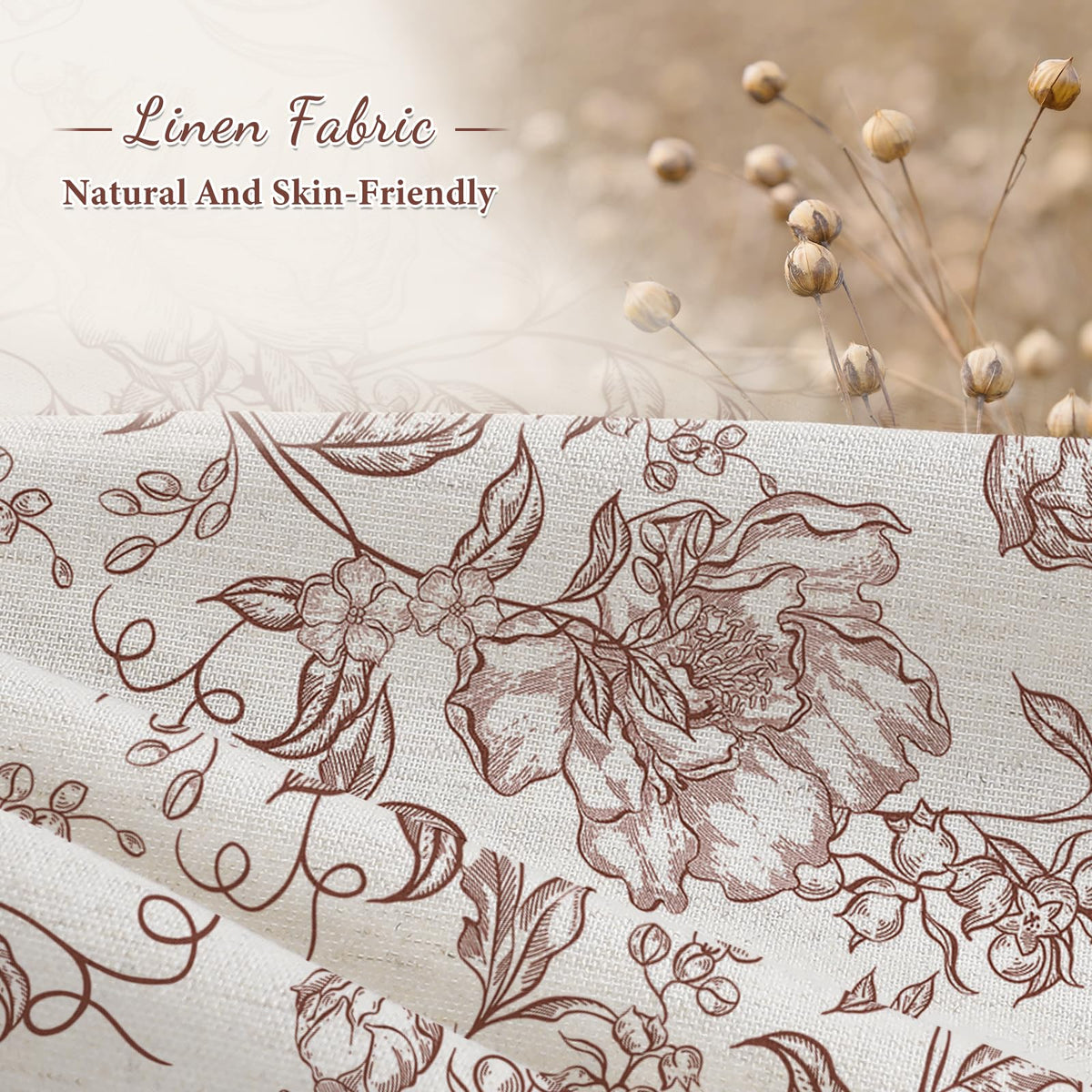 Blue Floral Linen Blend Shower Curtain
