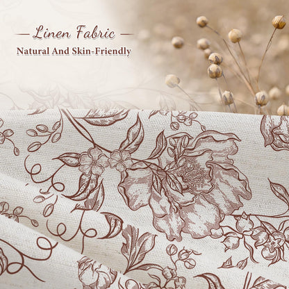 Blue Floral Linen Blend Shower Curtain