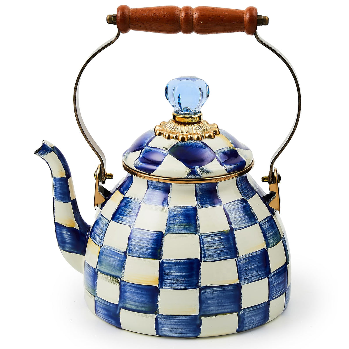 MacKenzie-Childs Enamel Tea Kettle, Royal Check