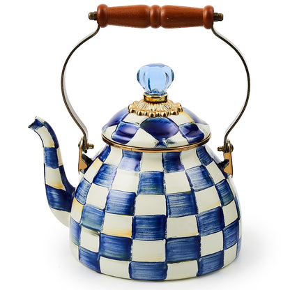 MacKenzie-Childs Enamel Tea Kettle, Royal Check