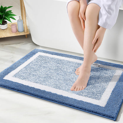 Navy and White Microfiber Bath Rug, 36 x 24