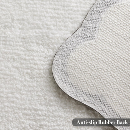 White Scalloped Bath Mat with Blue Piping
