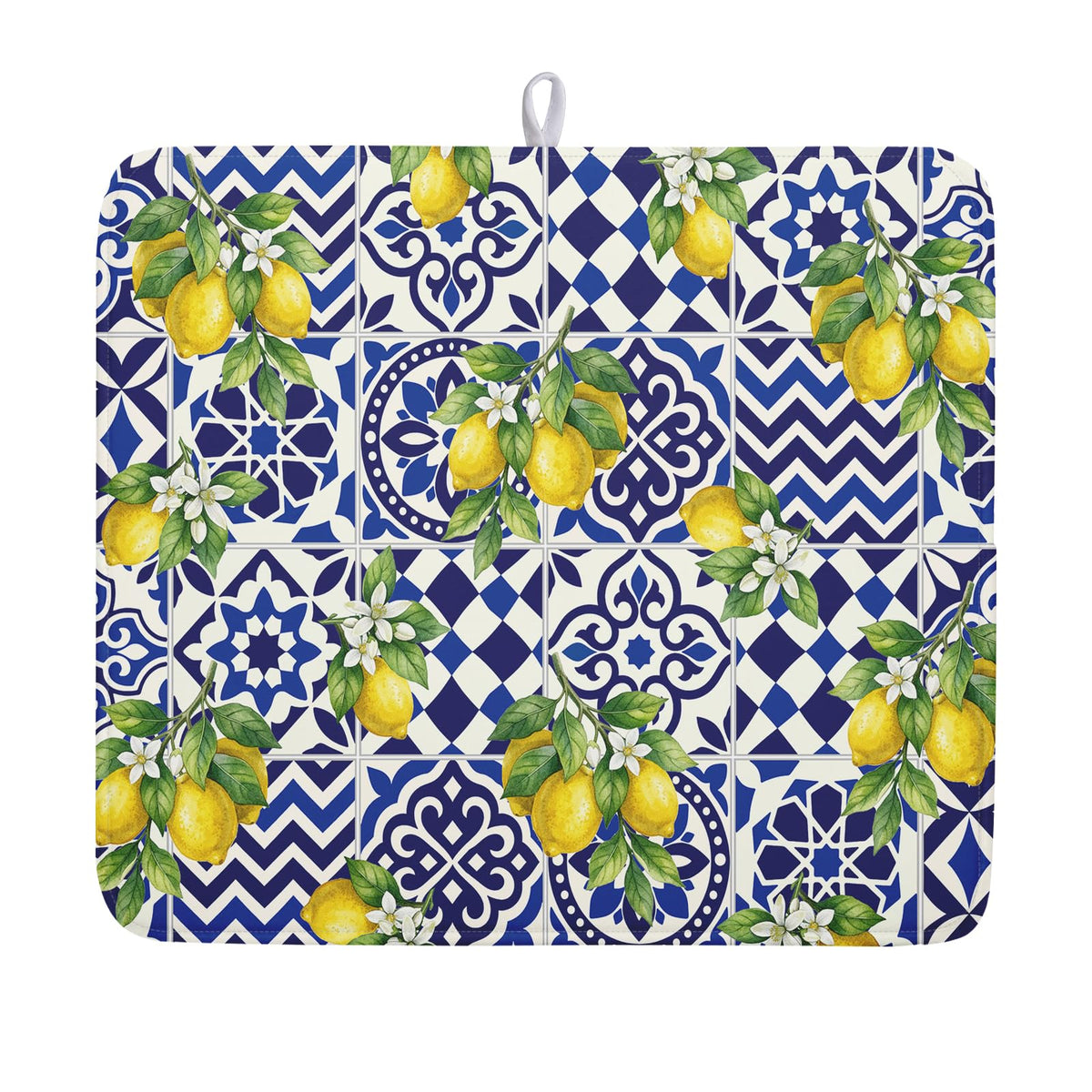 Blue Chinoiserie Floral Dish Drying Mat
