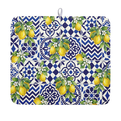 Blue Chinoiserie Floral Dish Drying Mat