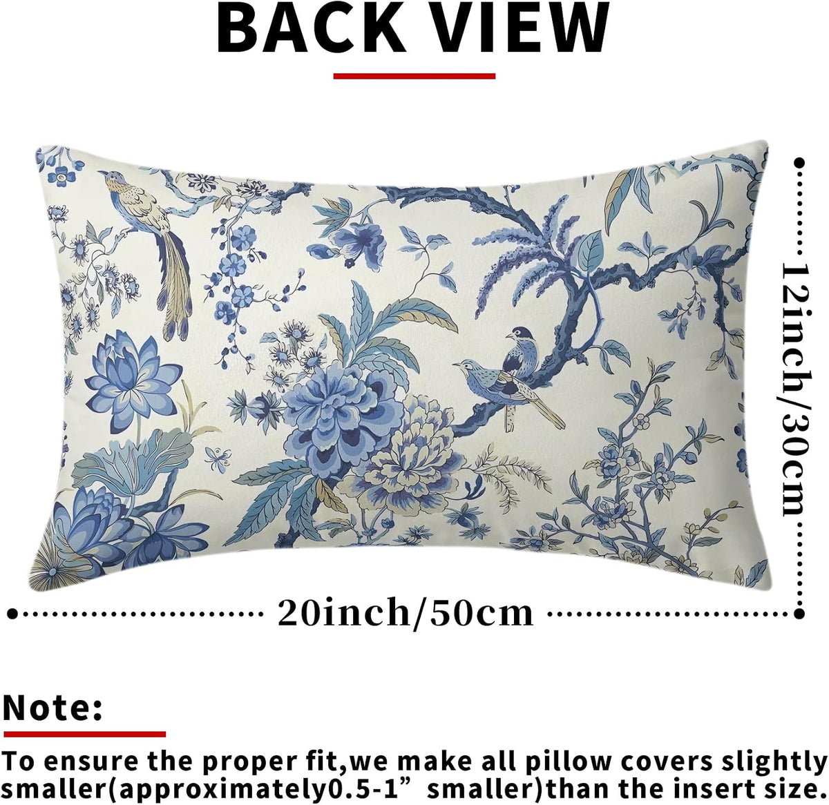 Blue and White Chinoiserie Lumbar Pillow Covers, 12x20, Set of 2
