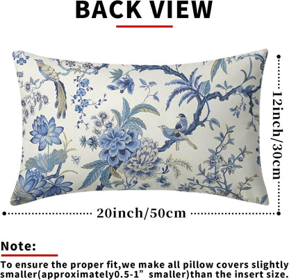 Blue and White Chinoiserie Lumbar Pillow Covers, 12x20, Set of 2