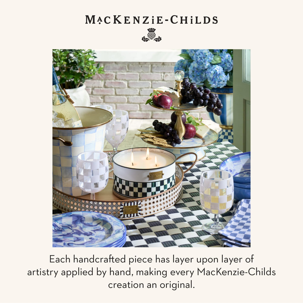 MacKenzie-Childs Two-Tier Sweet Stand, Royal Check