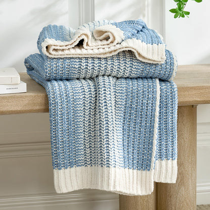 Checkered Knit Throw Blanket, Blue, 50 x 60 Inch