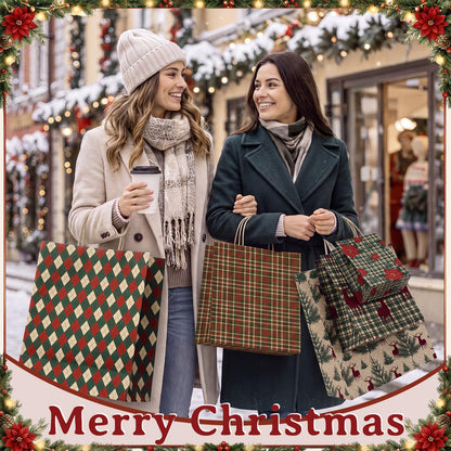 Blue Toile Christmas Kraft Gift Bags, Set of 18