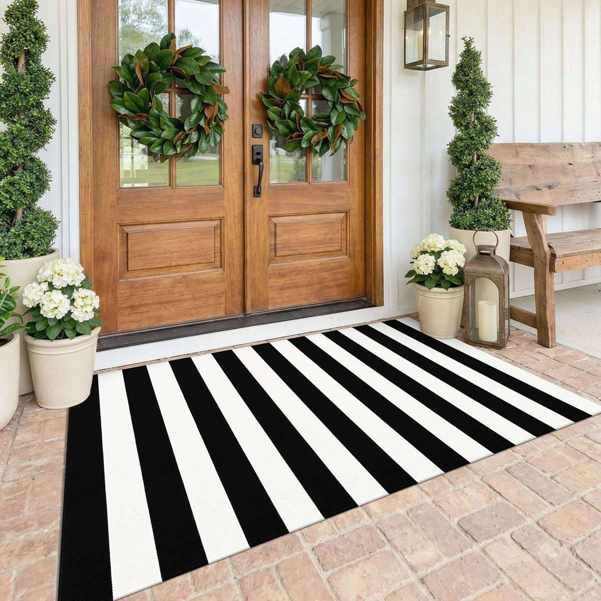 Navy and White Striped Cotton Rug, 28x43