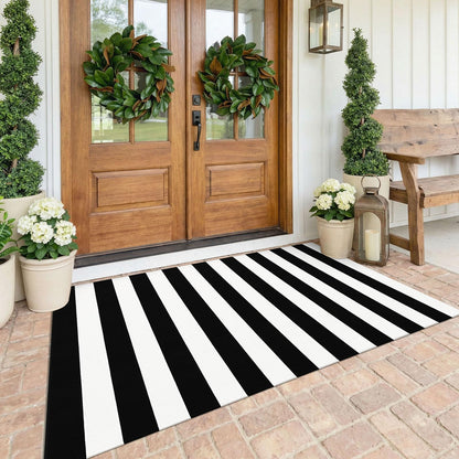 Navy and White Striped Cotton Rug, 28x43