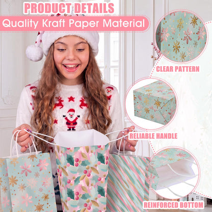 Blue Toile Christmas Kraft Gift Bags, Set of 18