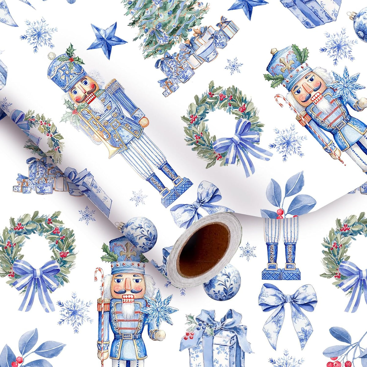 Blue Nutcracker Christmas Wrapping Paper, Mini Roll