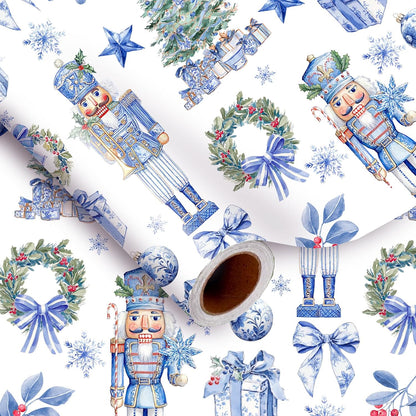 Blue Nutcracker Christmas Wrapping Paper, Mini Roll