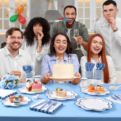 Blue and White Paper Tableware Set, Serves 50