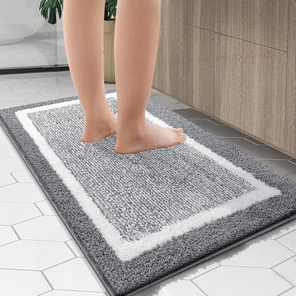Navy and White Microfiber Bath Rug, 36 x 24