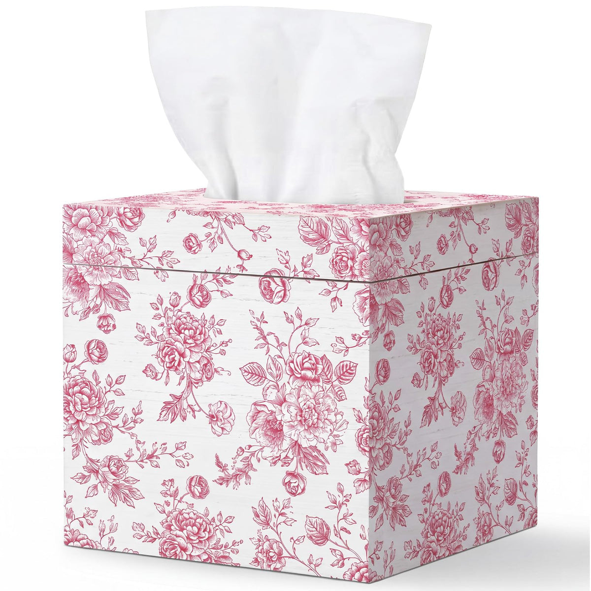 French Toile Tissue Box Cover, 6 Inch