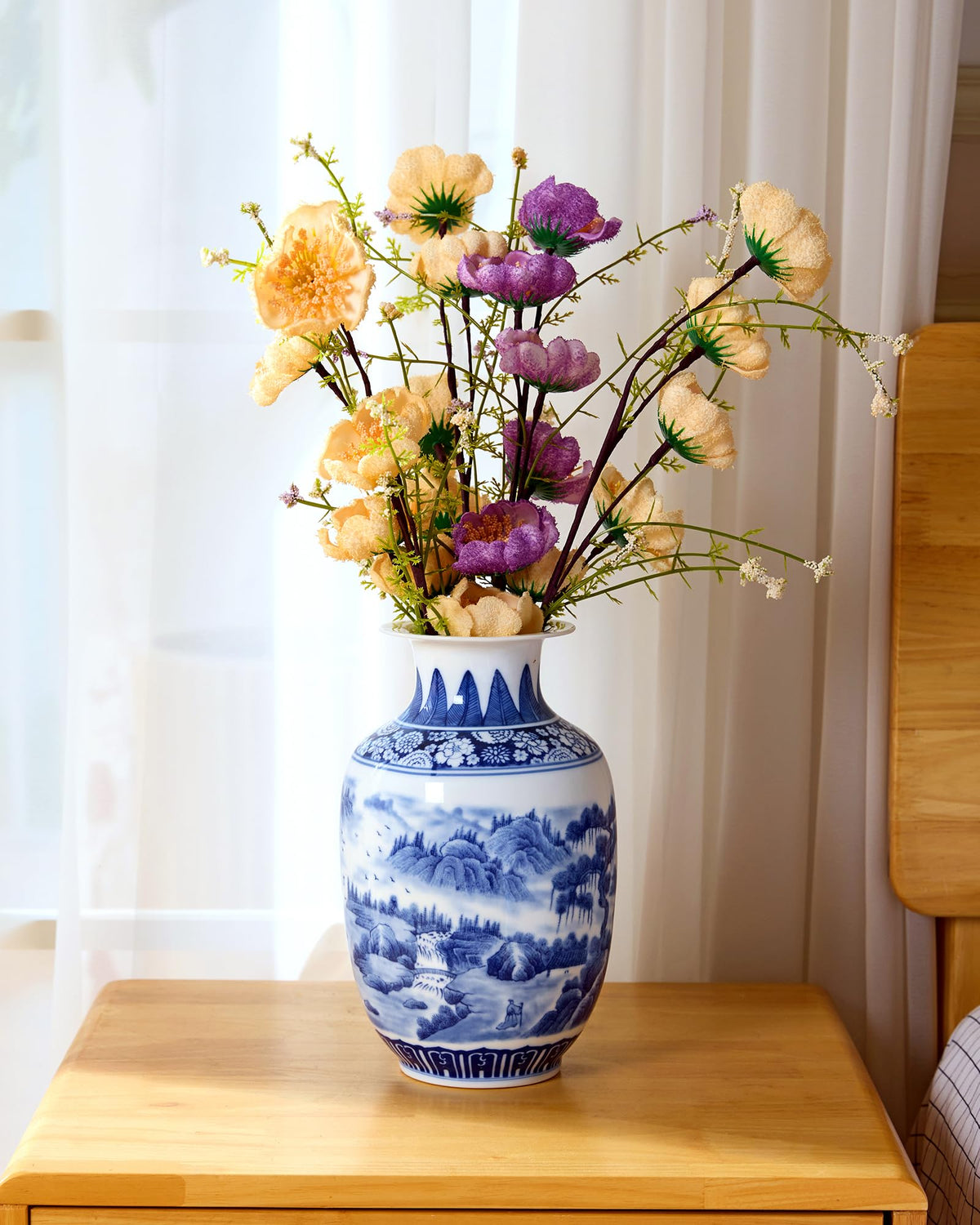 Blue and White Chinoiserie Vase, 8 or 9 Inch