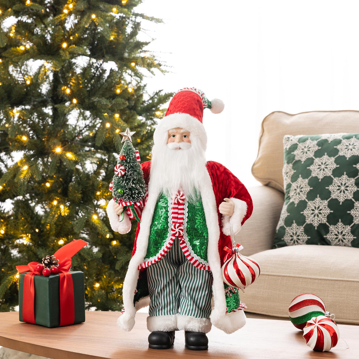 Blue Velvet Santa Figurine, 18 Inch
