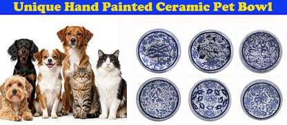 Hand-Painted Blue and White Ceramic Pet Bowl