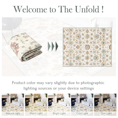 Washable Area Rug, Delft Blue Vintage Floral