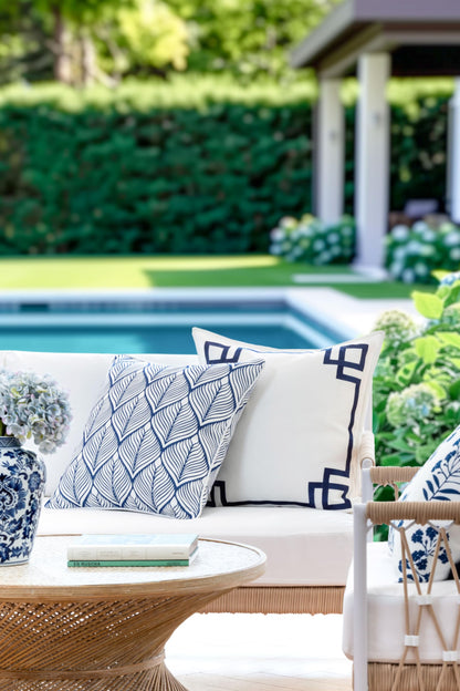 Navy Greek Key Outdoor Lumbar Pillow Cover, 12x20