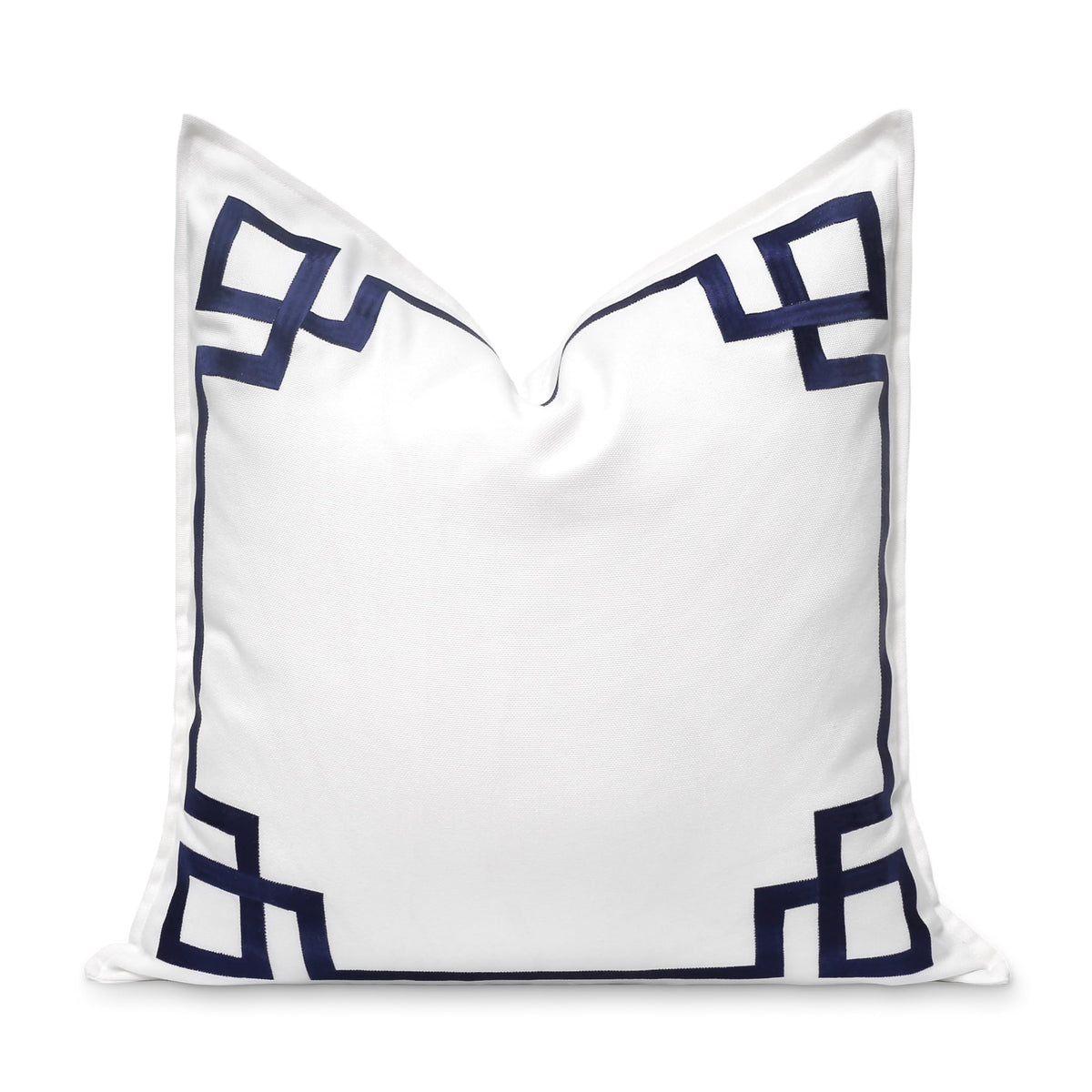 Navy Greek Key Outdoor Lumbar Pillow Cover, 12x20