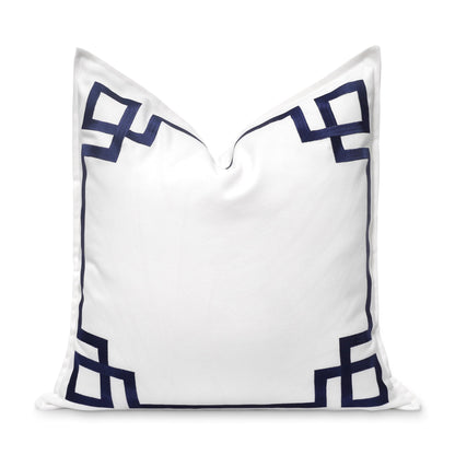 Navy Greek Key Outdoor Lumbar Pillow Cover, 12x20