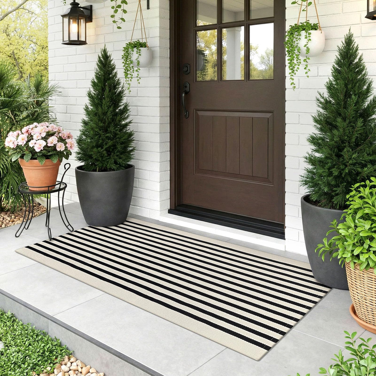 Navy and White Striped Cotton Rug, 28x43