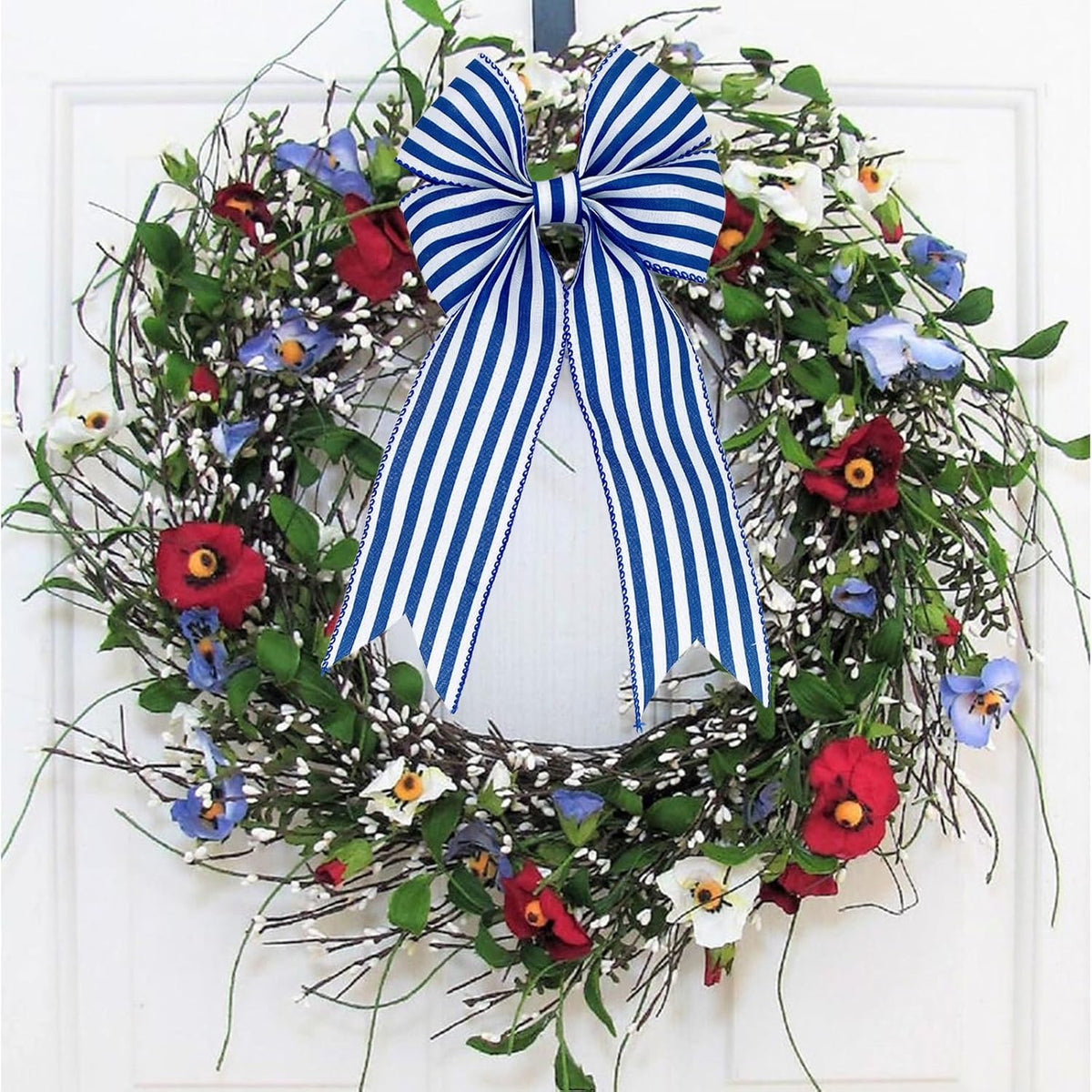 Royal Blue and White Striped Wired Ribbon, 2.5 Inch